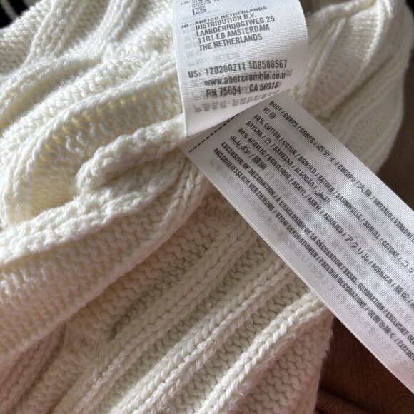 ABERCROMBIE & FITCH Cable knit Oversized Varsity Prep Sweater Women’s XL Tennis - Picture 4 of 13